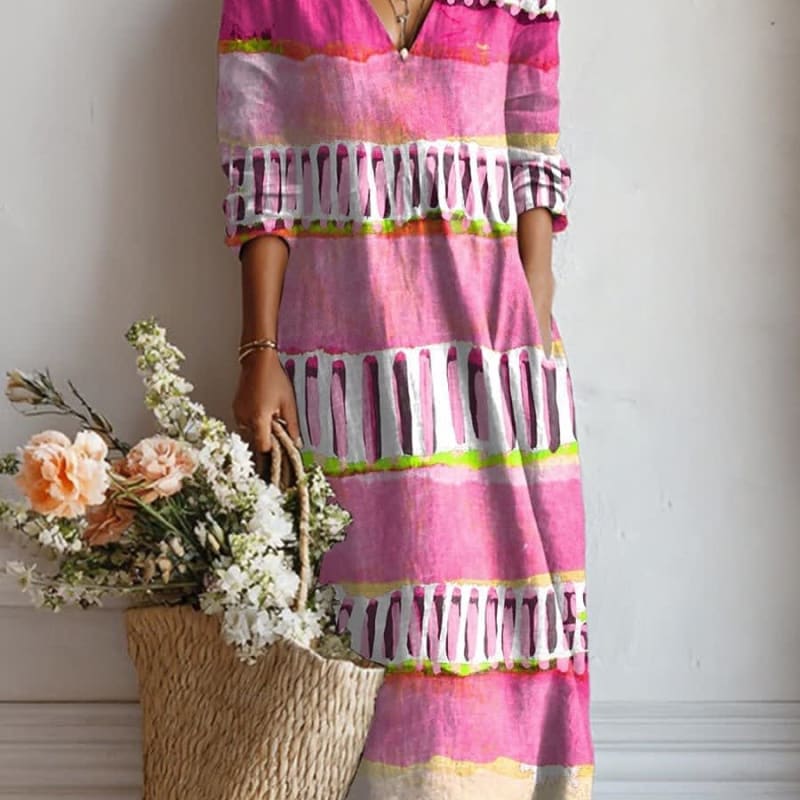 Women's V Neck Printed Midi Dress | Pennant_1