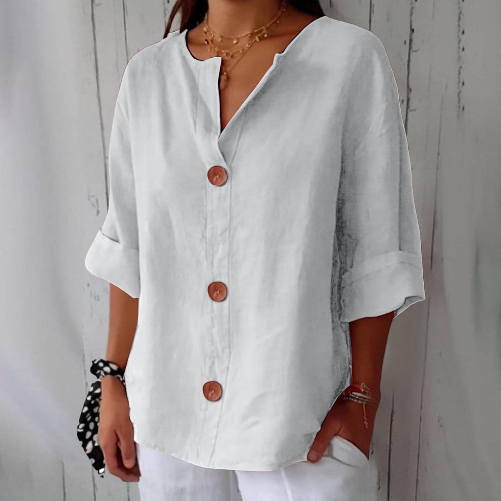 Women's Cotton Linen Button Front Blouse | Kesteven_10