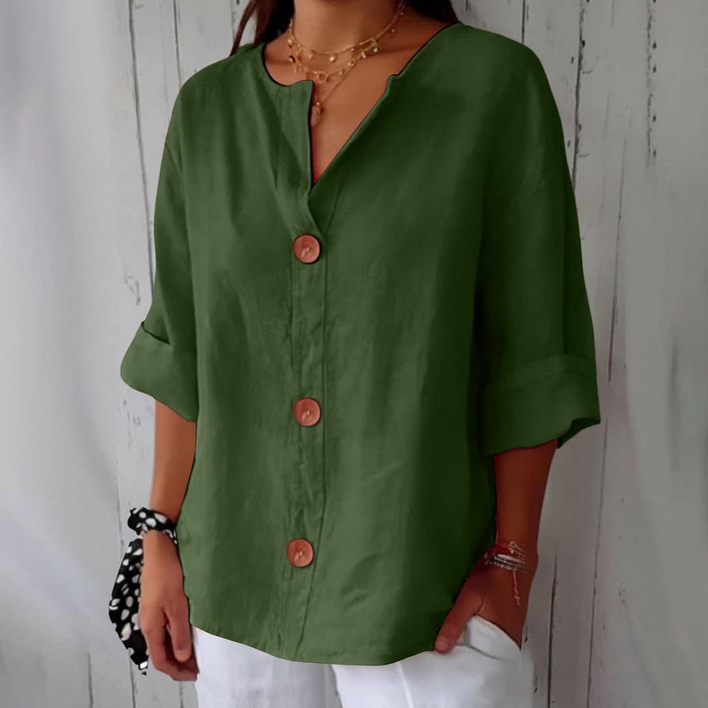 Women's Cotton Linen Button Front Blouse | Kesteven_13