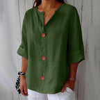 Women's Cotton Linen Button Front Blouse | Kesteven_13