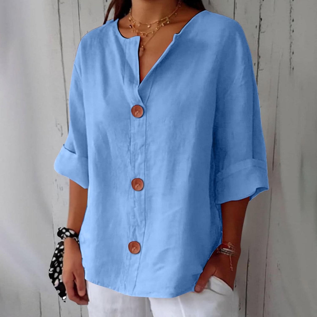 Women's Cotton Linen Button Front Blouse | Kesteven_3