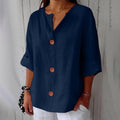 Women's Cotton Linen Button Front Blouse | Kesteven_4