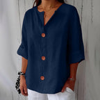 Women's Cotton Linen Button Front Blouse | Kesteven_4