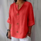 Women's Cotton Linen Button Front Blouse | Kesteven_6
