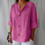 Women's Cotton Linen Button Front Blouse | Kesteven_9