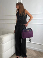 Women's Linen Blend Vest and Wide Leg Pants Set | Rosalind_8