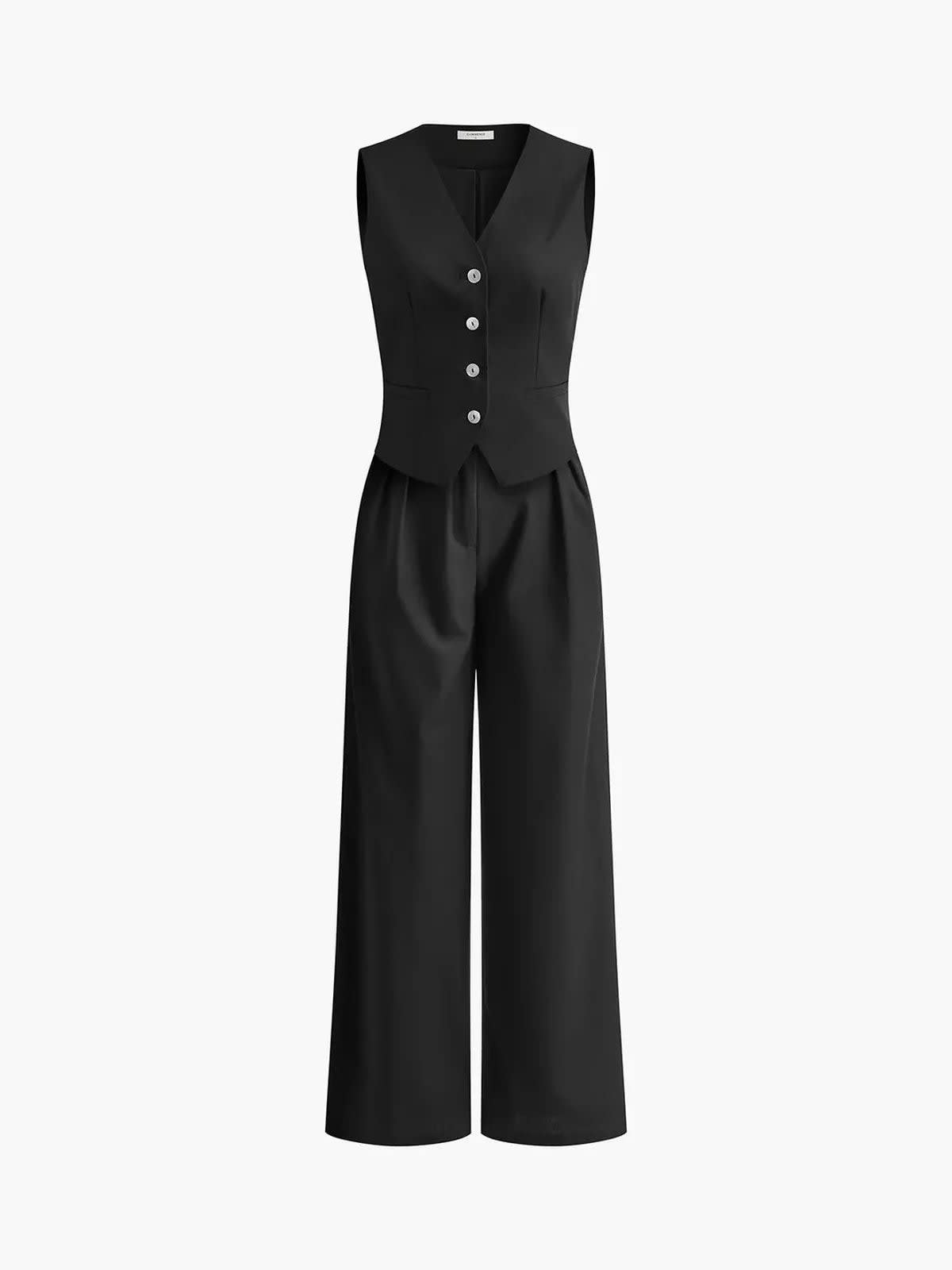 Women's Linen Blend Vest and Wide Leg Pants Set | Rosalind_9