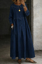 Women's Peter Pan Collar Denim Maxi Dress | Yaxley_2