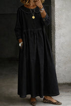 Women's Peter Pan Collar Denim Maxi Dress | Yaxley_4