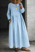 Women's Peter Pan Collar Denim Maxi Dress | Yaxley_5