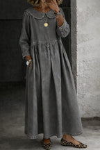 Women's Peter Pan Collar Denim Maxi Dress | Yaxley_6