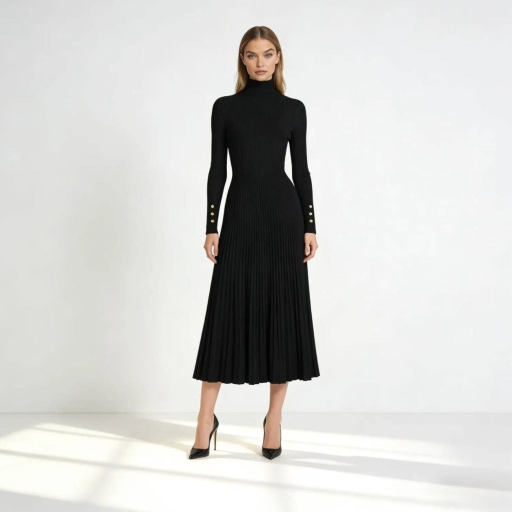 Women's Pleated Turtleneck Midi Dress | Berenice_1