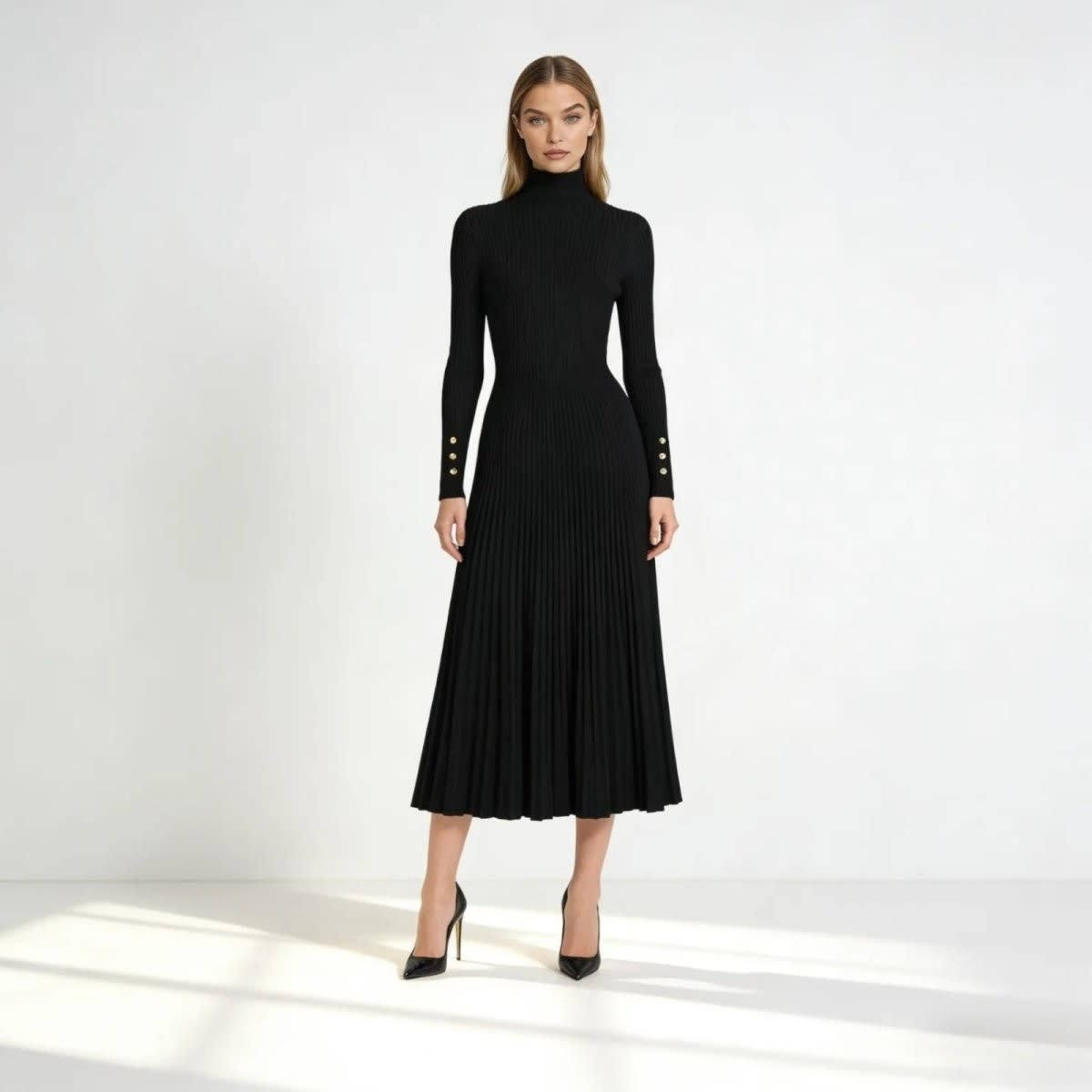 Women's Pleated Turtleneck Midi Dress | Berenice_1