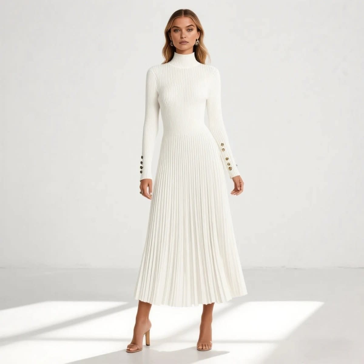 Women's Pleated Turtleneck Midi Dress | Berenice_11