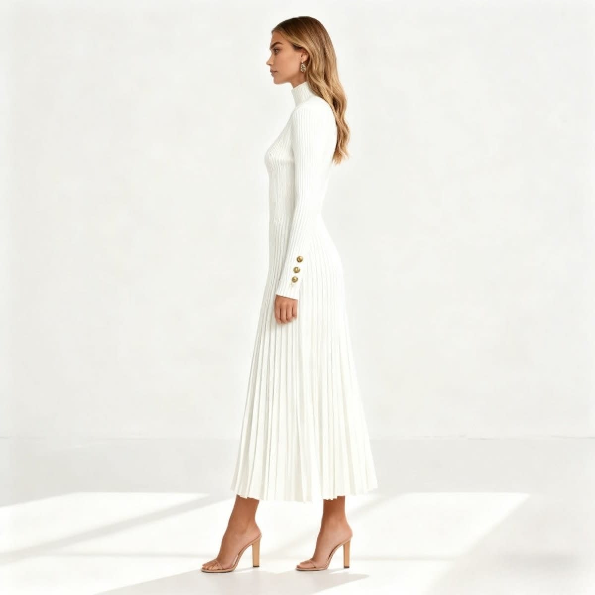 Women's Pleated Turtleneck Midi Dress | Berenice_12