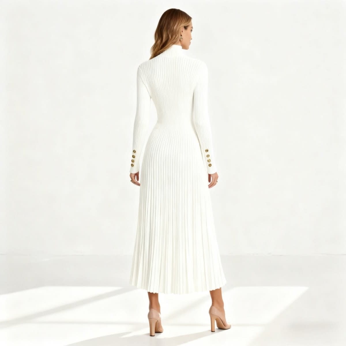 Women's Pleated Turtleneck Midi Dress | Berenice_13