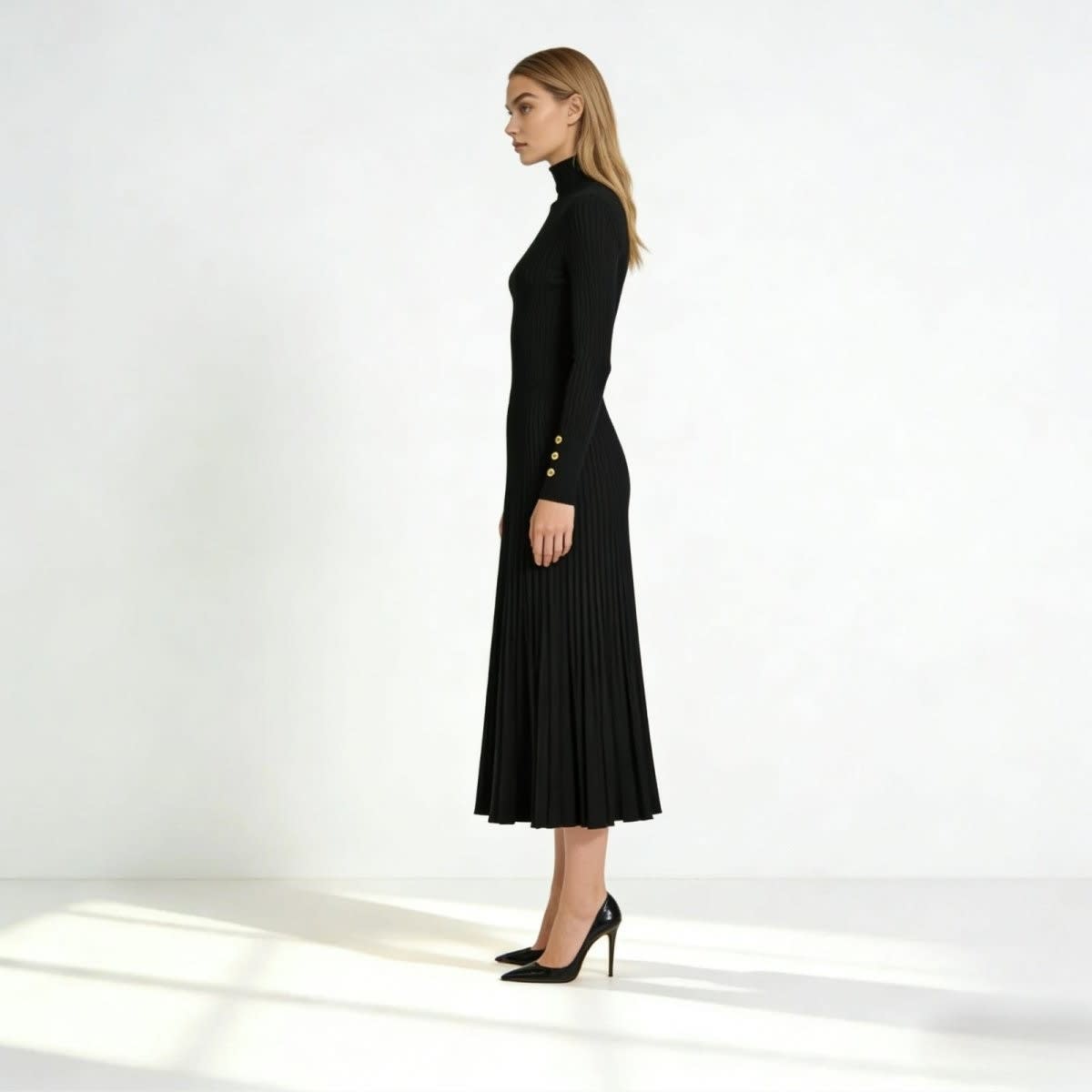 Women's Pleated Turtleneck Midi Dress | Berenice_2