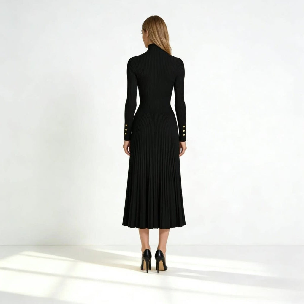 Women's Pleated Turtleneck Midi Dress | Berenice_3