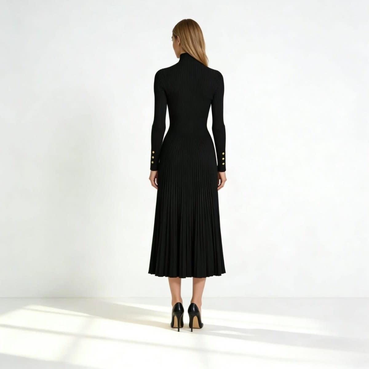 Women's Pleated Turtleneck Midi Dress | Berenice_3