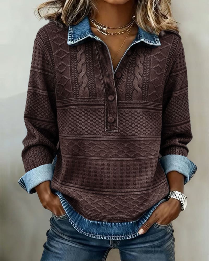 Women's Half Button Collared Sweatshirt | Clemency_3