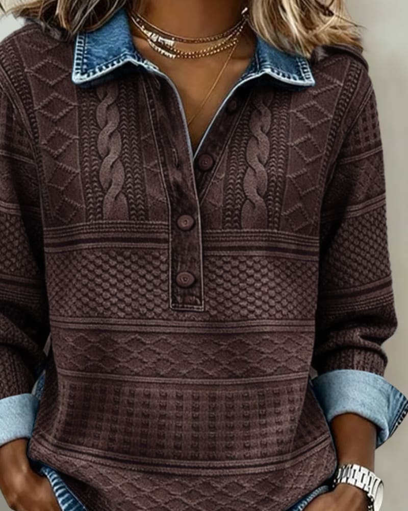 Women's Half Button Collared Sweatshirt | Clemency_4