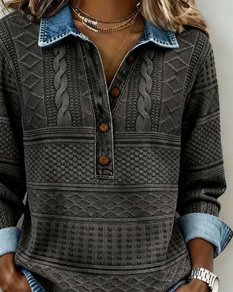 Women's Half Button Collared Sweatshirt | Clemency_6