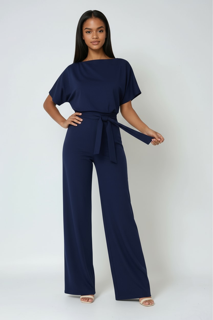 Women's Belted Wide Leg Jumpsuit | Lindisfarne_4