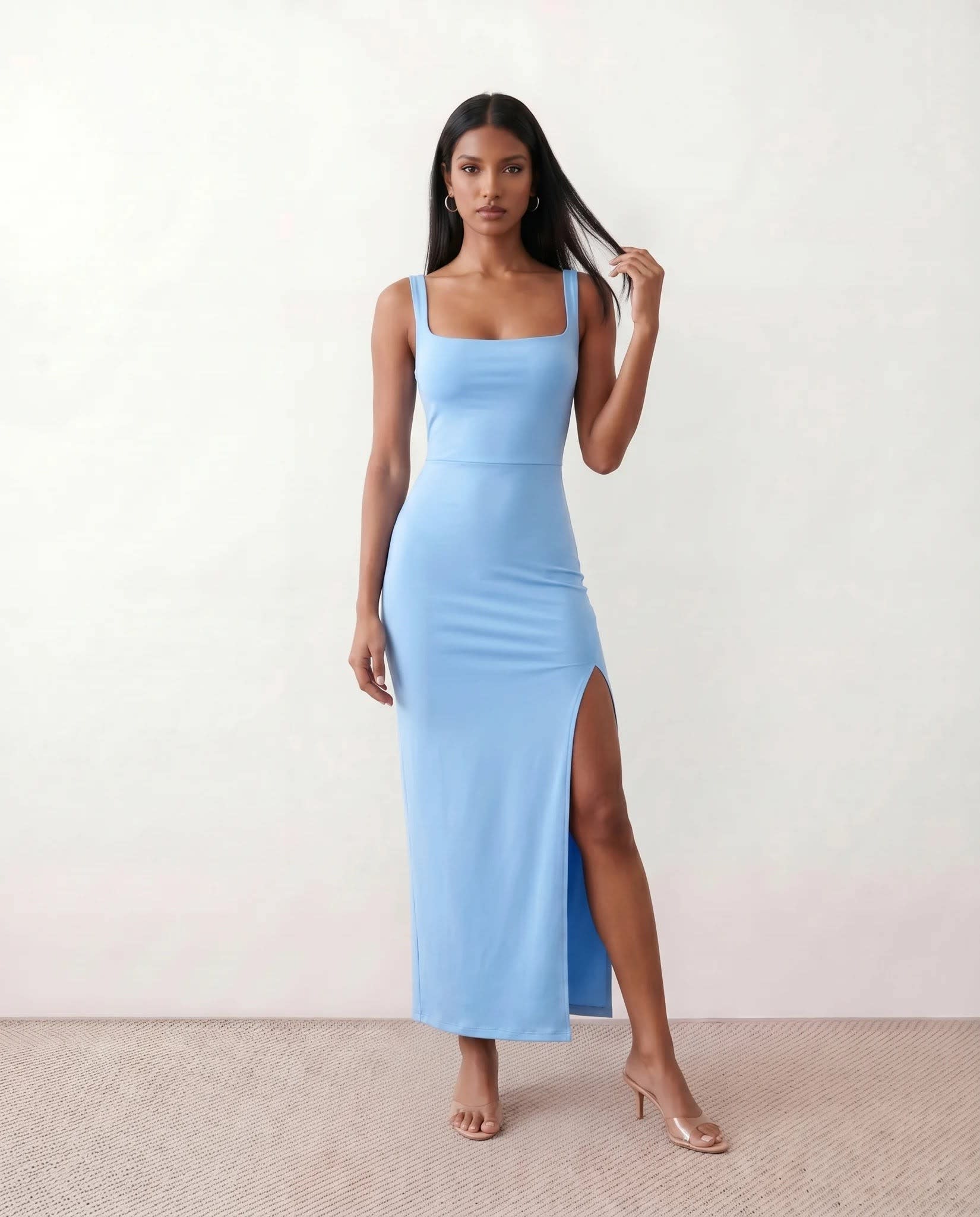 Women's Square Neck Bodycon Maxi Dress | Bronwen_13
