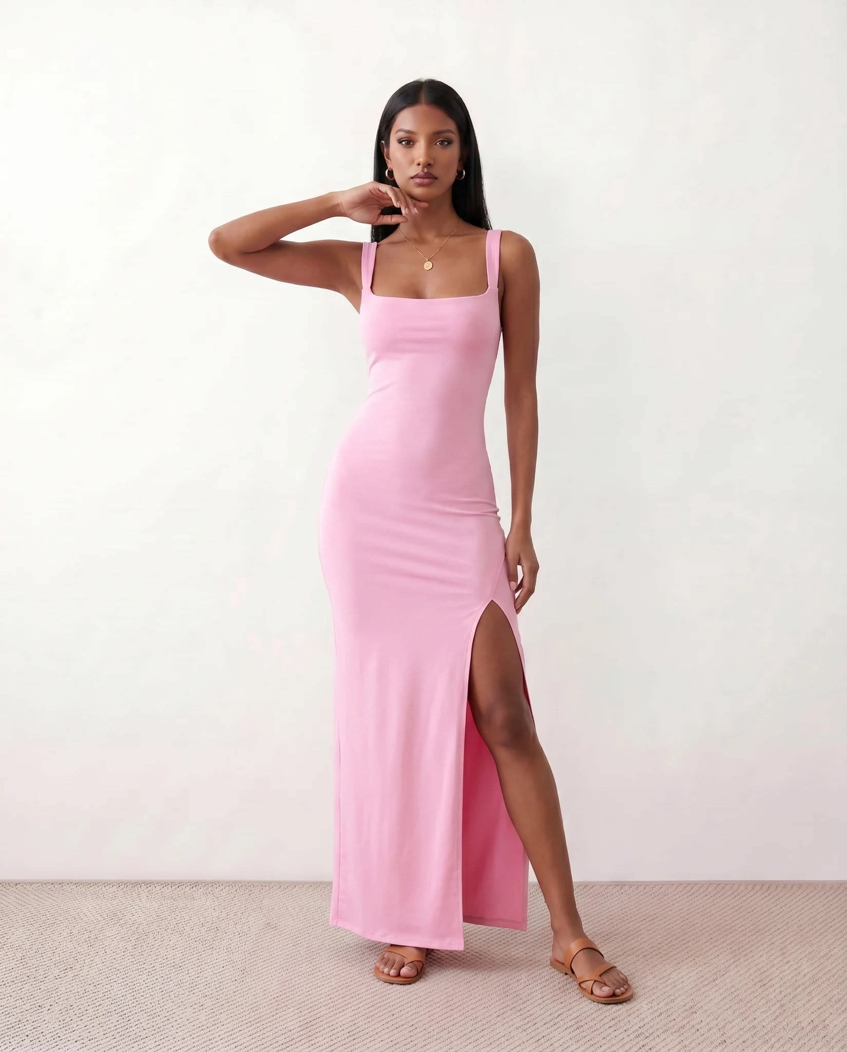 Women's Square Neck Bodycon Maxi Dress | Bronwen_5