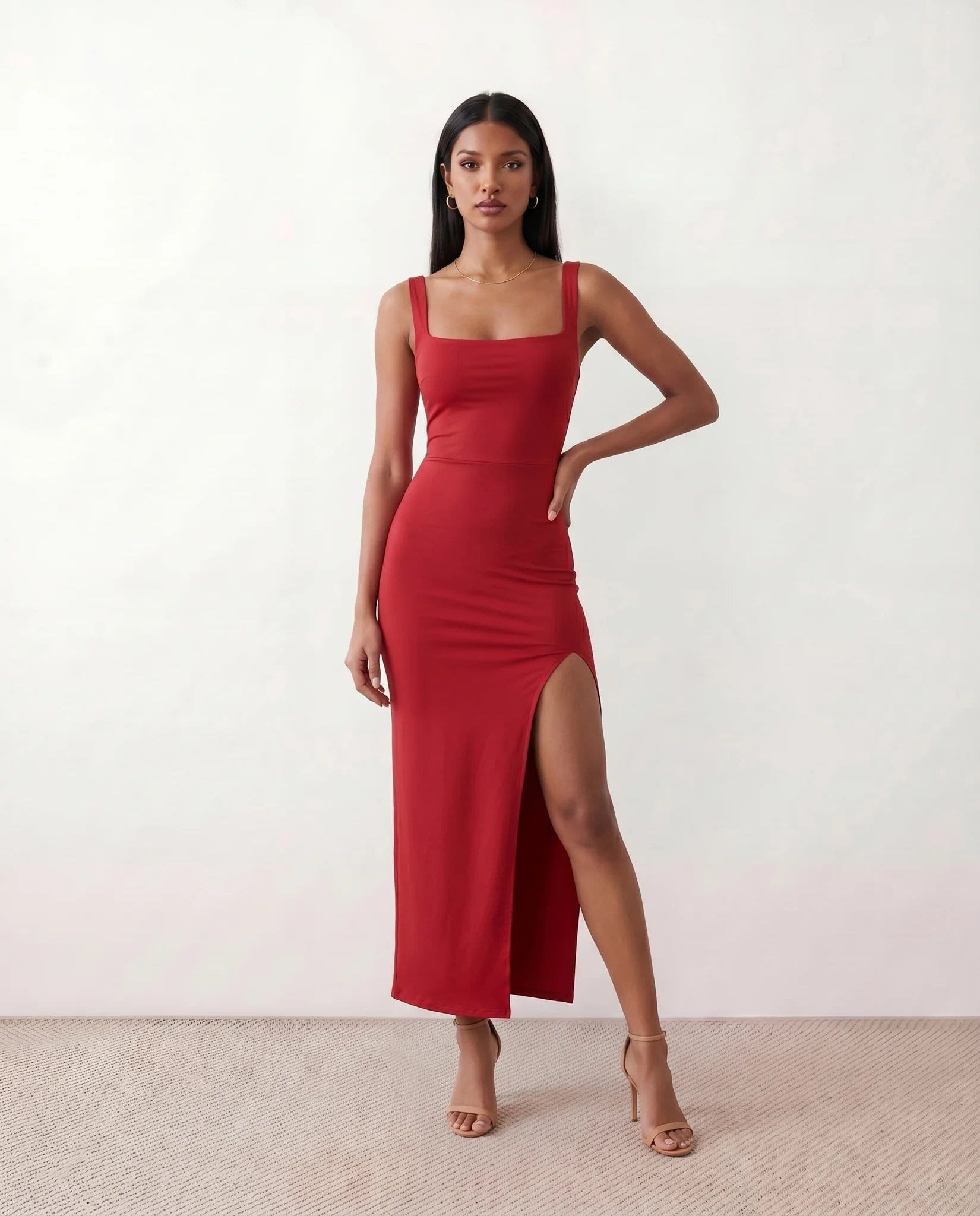 Women's Square Neck Bodycon Maxi Dress | Bronwen_9