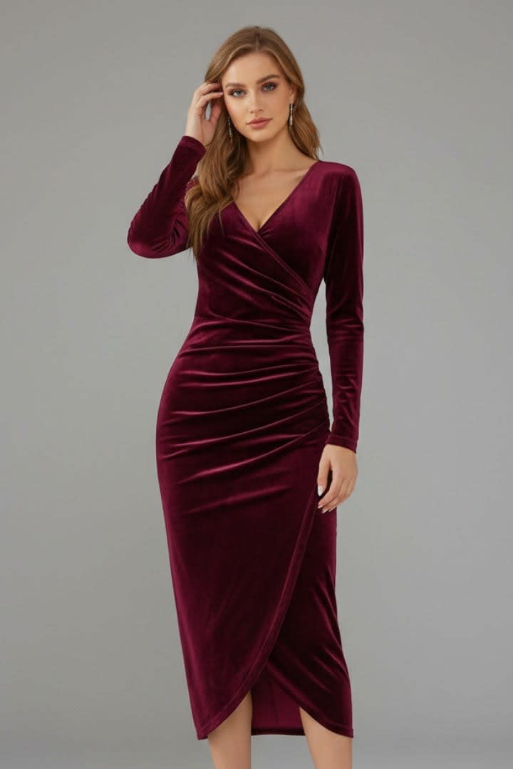 Women's Velvet Wrap Midi Dress | Jessamine_2