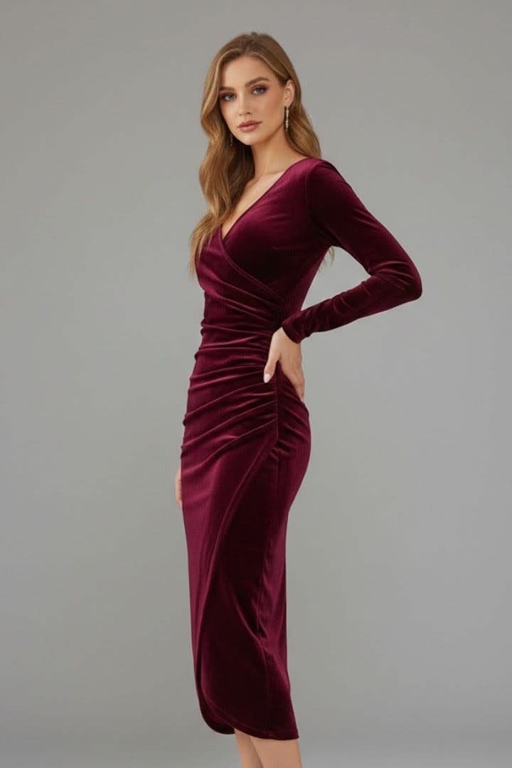 Women's Velvet Wrap Midi Dress | Jessamine_3