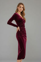 Women's Velvet Wrap Midi Dress | Jessamine_4