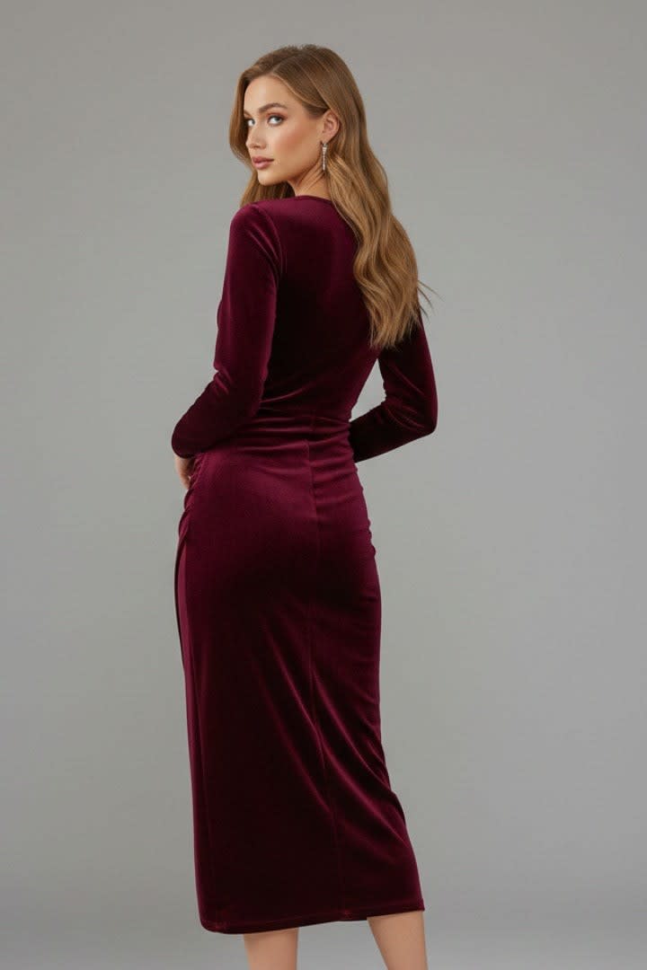 Women's Velvet Wrap Midi Dress | Jessamine_5
