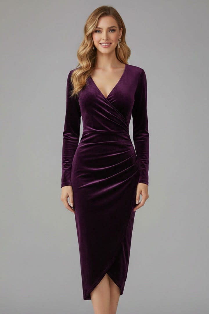 Women's Velvet Wrap Midi Dress | Jessamine_8