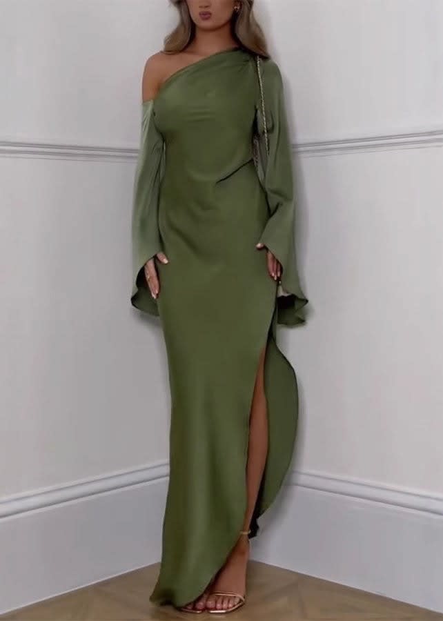 Women's One Shoulder Satin Maxi Dress | Yelverton_2