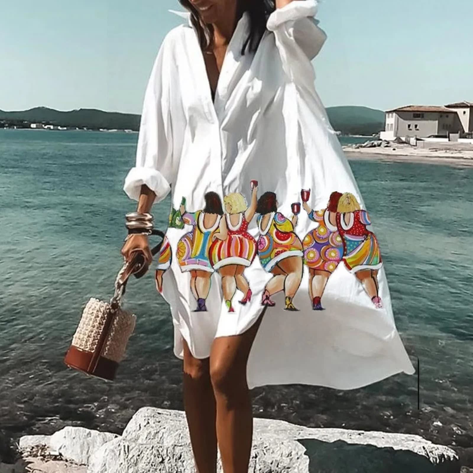Women's Oversized Leaf Print Shirt Dress | Winterbourne_3