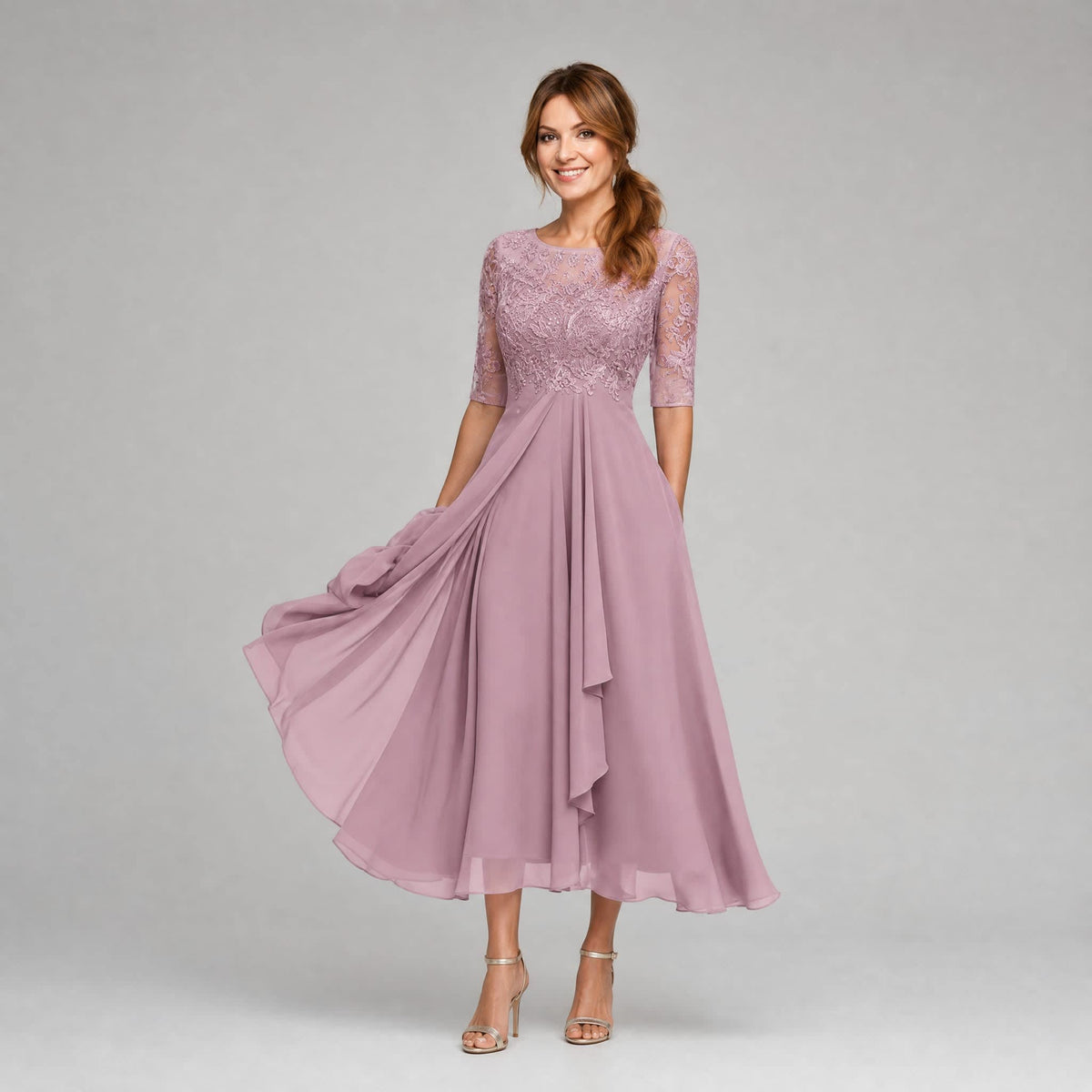 Women's Lace Bodice A Line Midi Dress | Morecombe_3