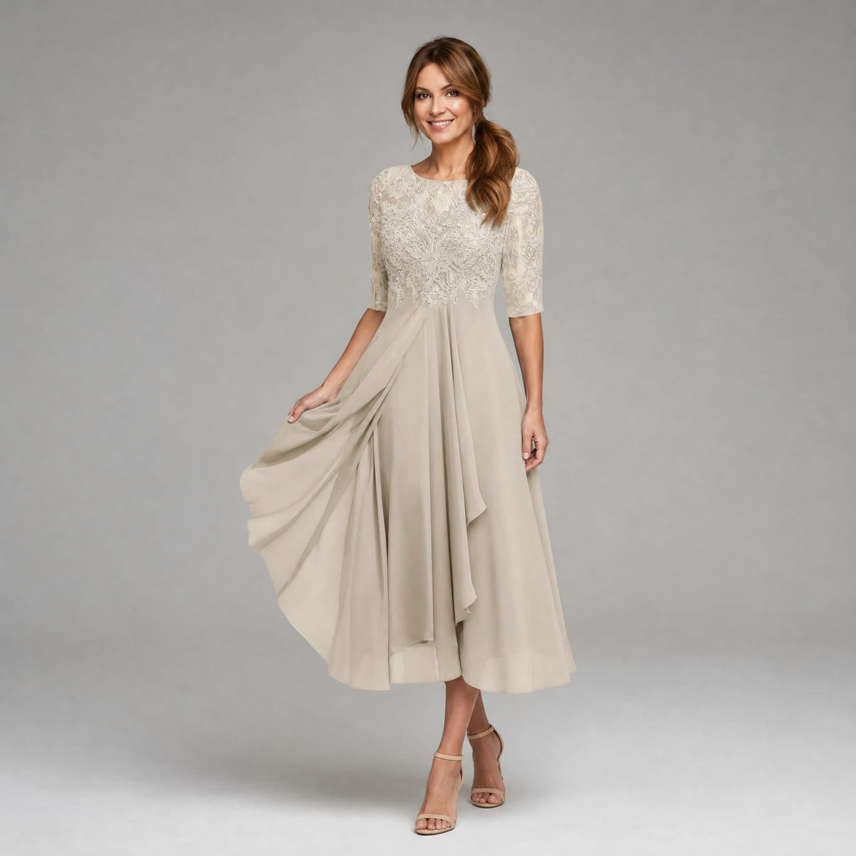 Women's Lace Bodice A Line Midi Dress | Morecombe_5