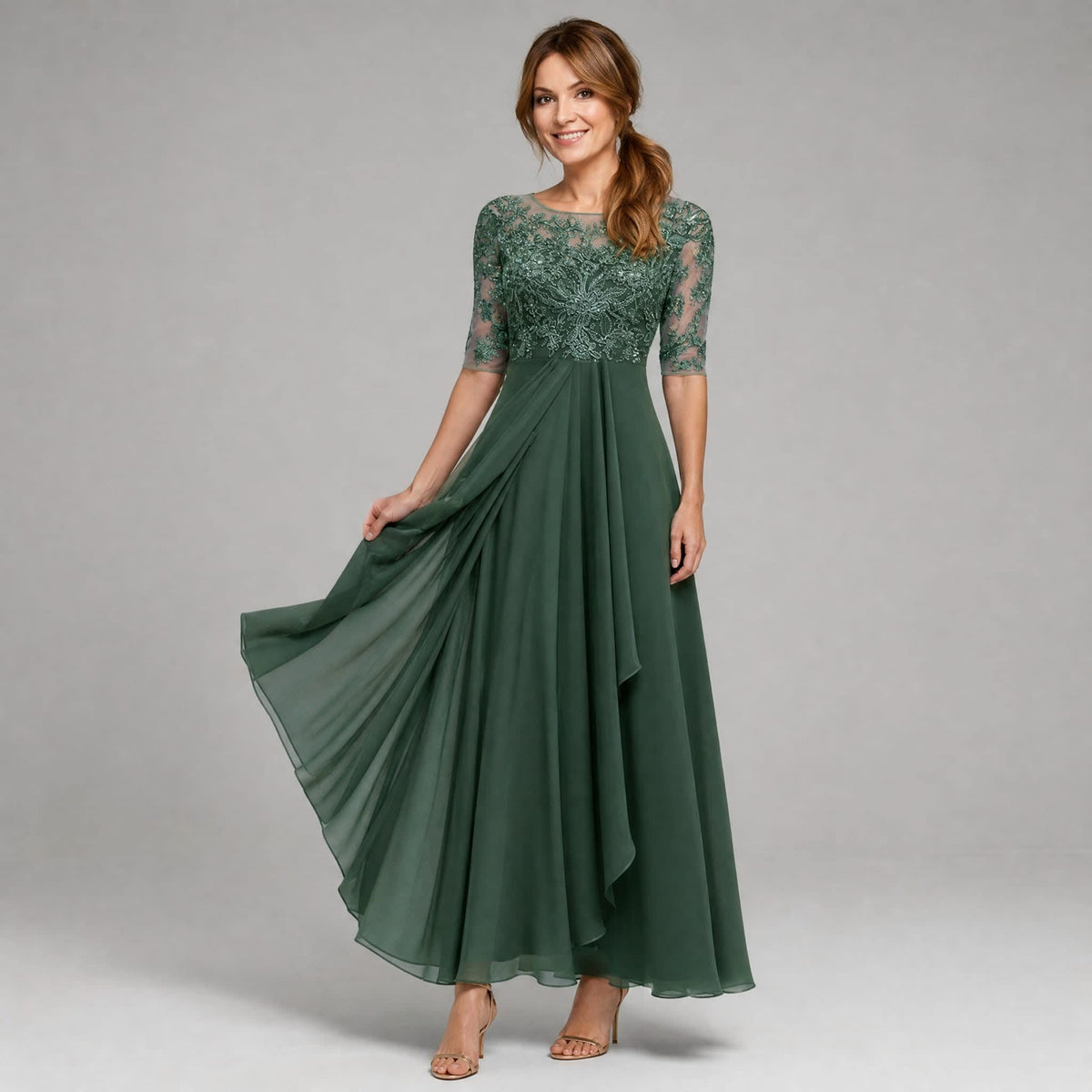 Women's Lace Bodice A Line Midi Dress | Morecombe_7