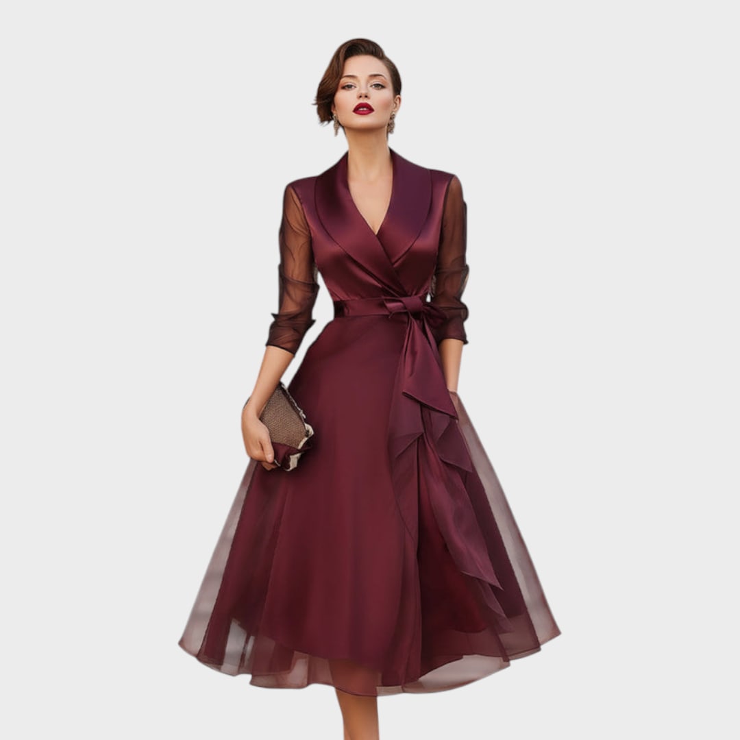 Women's Belted Wrap Midi Dress | Morwenna_3