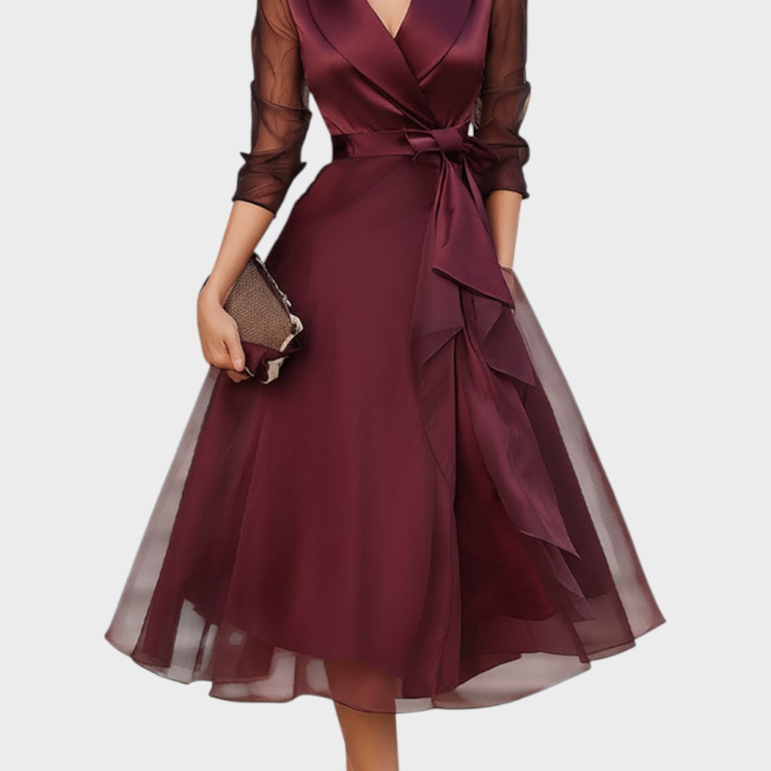 Women's Belted Wrap Midi Dress | Morwenna_5