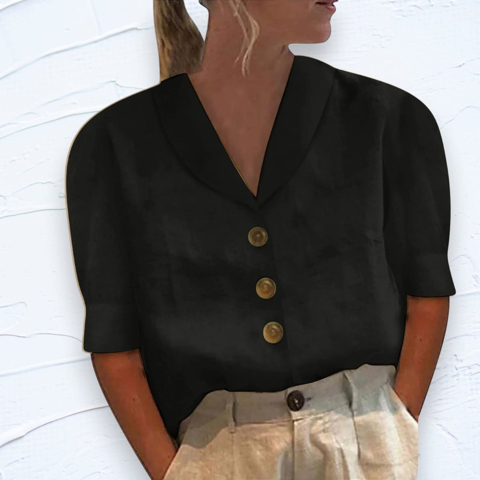 Women's Linen Button Front Blouse | Edwina_2