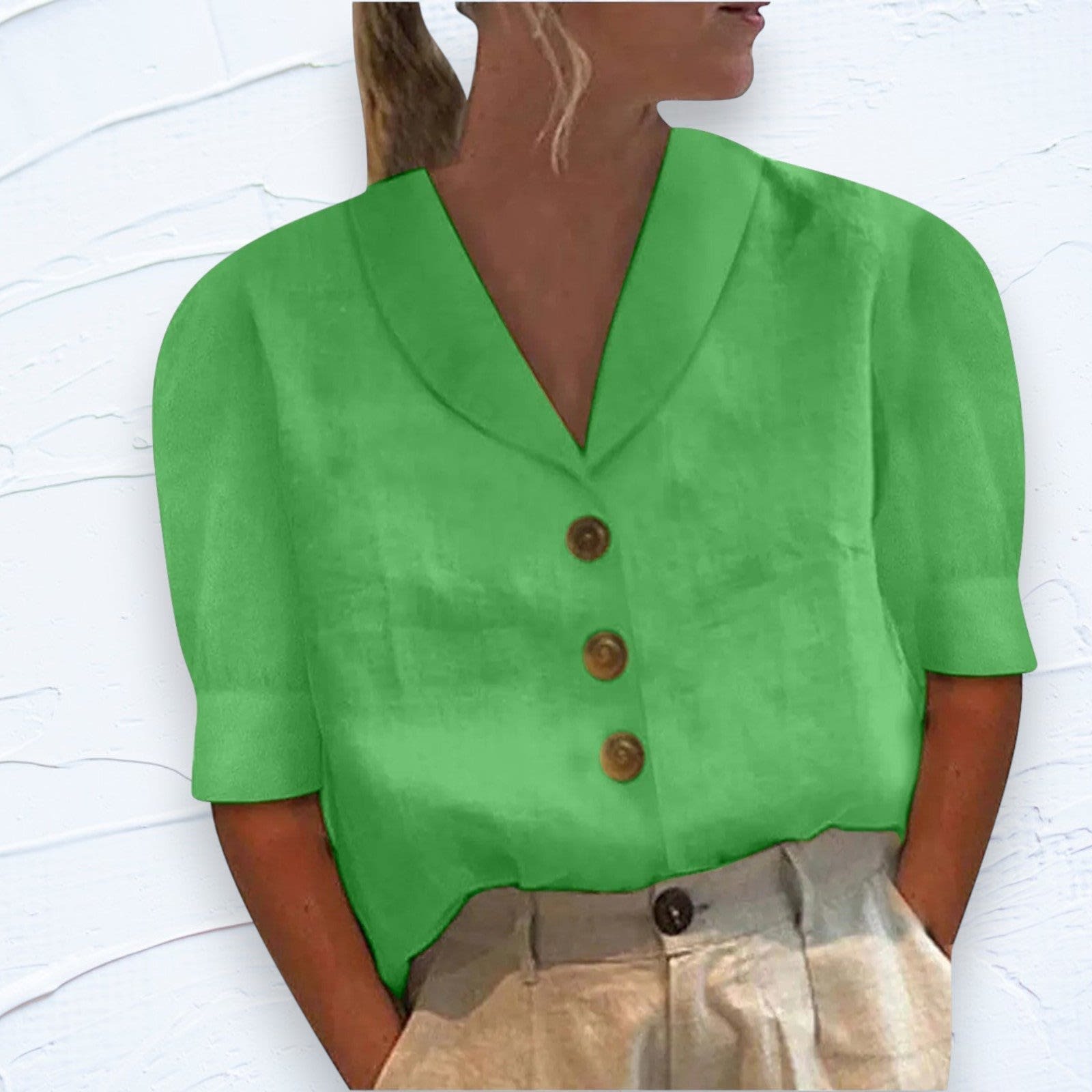 Women's Linen Button Front Blouse | Edwina_5