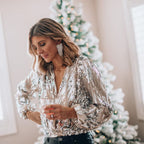 Women's Sequin V Neck Blouse | Fleurette_1