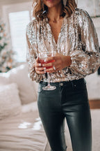 Women's Sequin V Neck Blouse | Fleurette_3