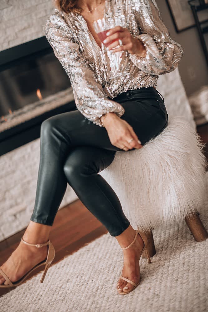 Women's Sequin V Neck Blouse | Fleurette_4