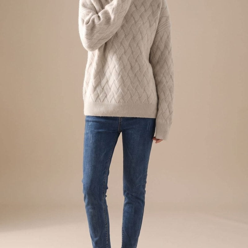 Women's Oversized Basket Weave Turtleneck Sweater | Cheriton_1