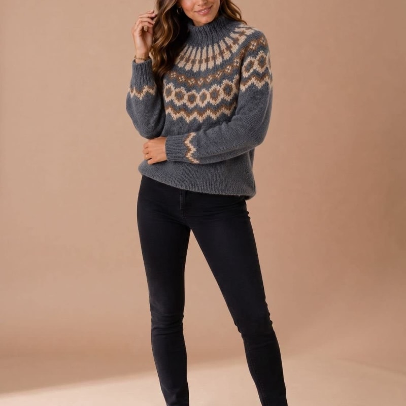 Women's Mock Neck Fair Isle Christmas Sweater | Kelsterne_1
