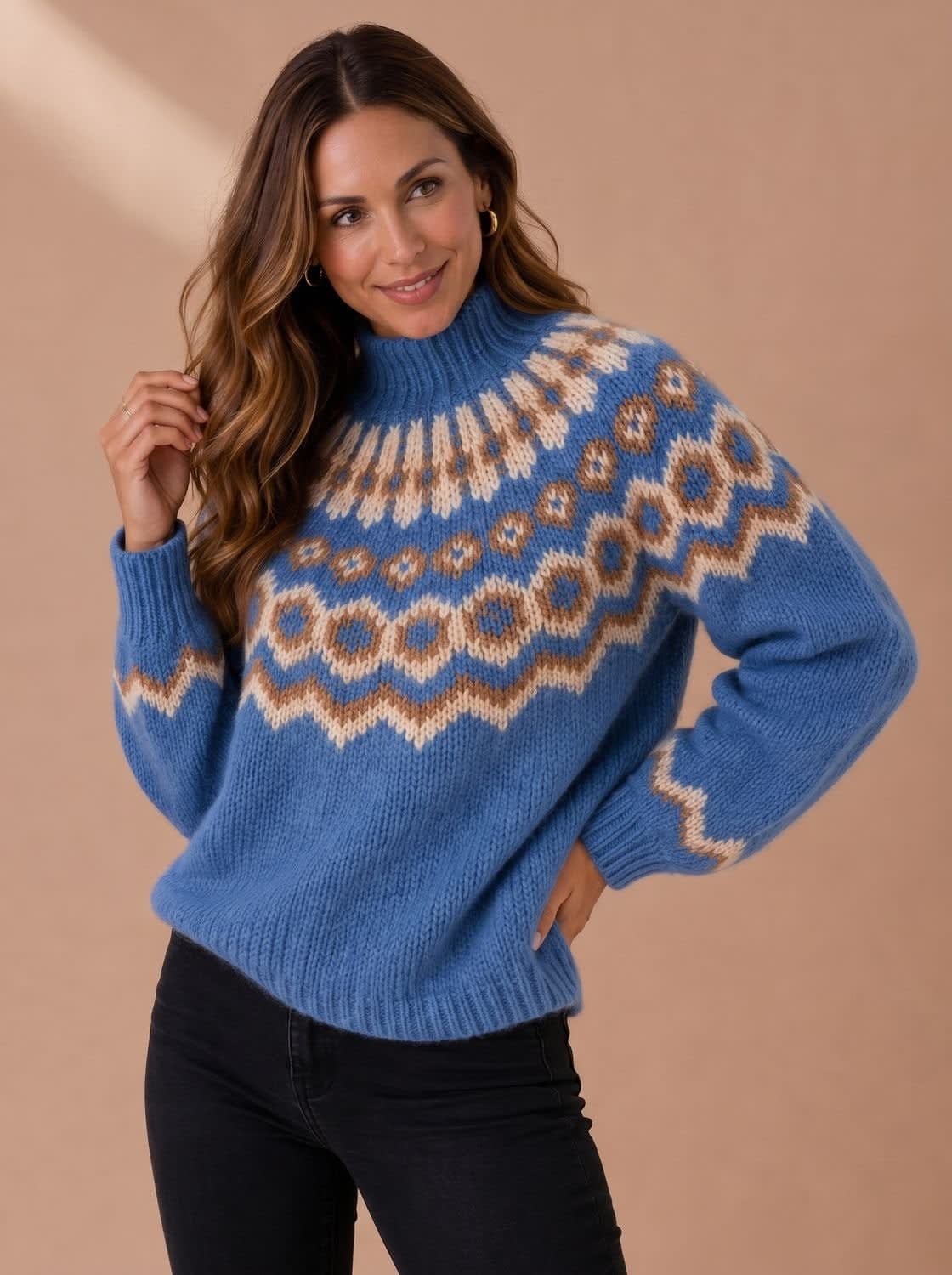 Women's Mock Neck Fair Isle Christmas Sweater | Kelsterne_4